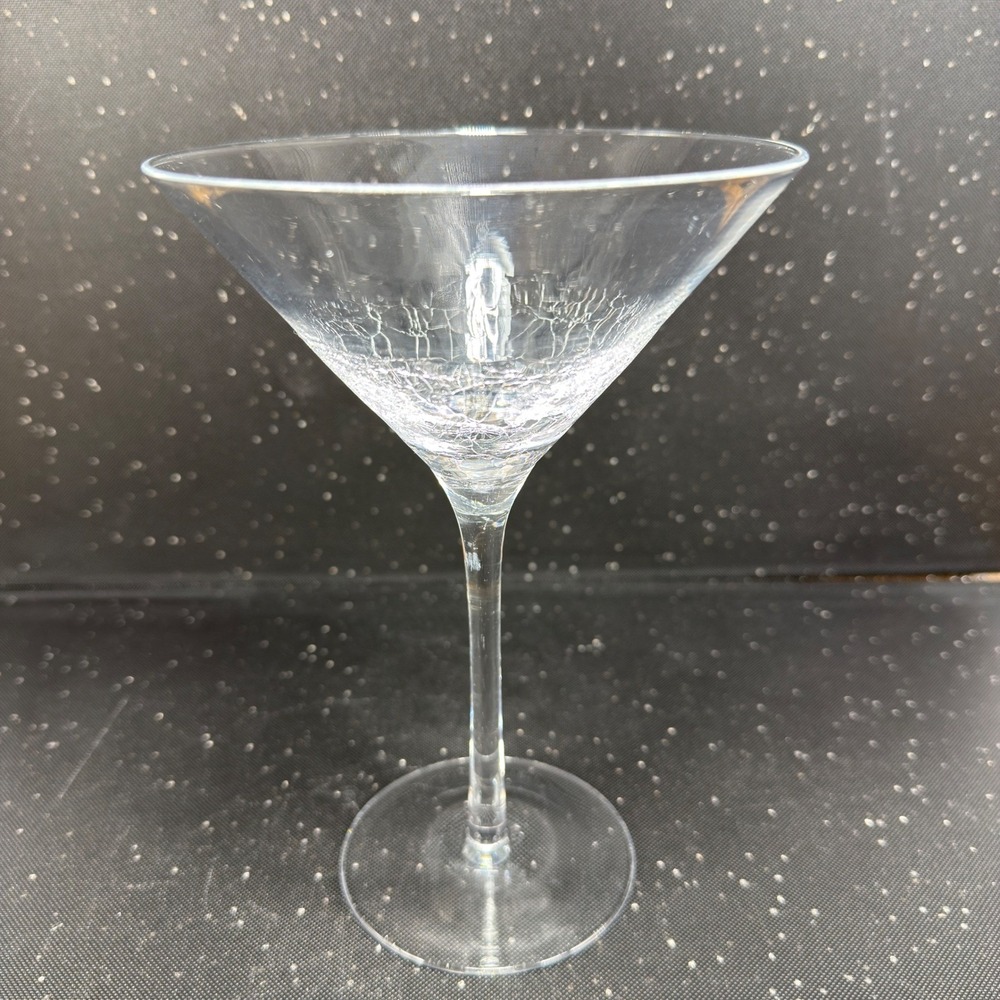 Pier 1 Crackle Glass Martini Glass Clear 7.5 Inch Tall Stemware Glassware Cup